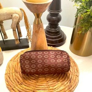Brown and tan makeup pouch